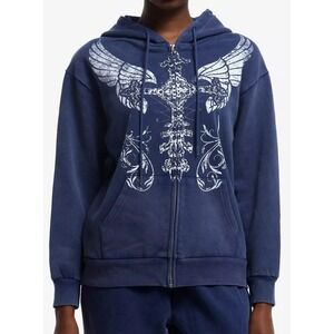 Hot Topic Social Collision Cross Wing Bling Womens Full Zip Hoodie Size 2